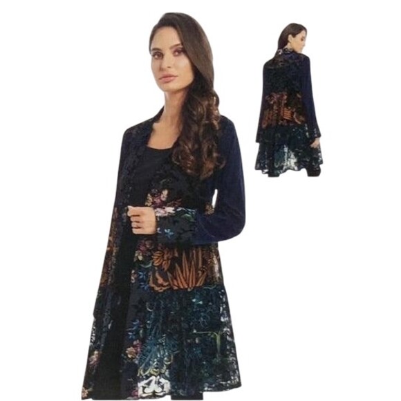 Paris Hues Jackets & Blazers - Paris Hues Velvet Burnout Long Cardigan / Jacket Bohemian Floral Size Large